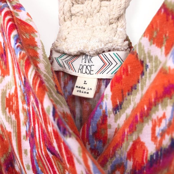 Pink Rose Ombre Ikat w/ Macrame Strap V-Neck Dress - Picture 4 of 4